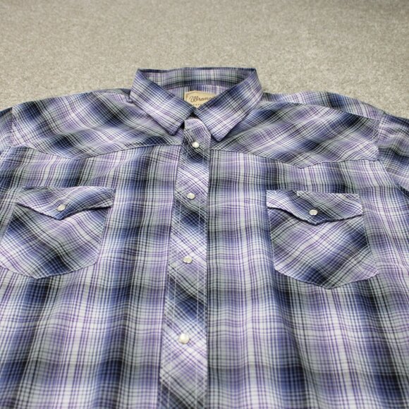 Wrangler Western Shirt Adult 3XL XXXL Purple/Black Plaid Pearl Snap Long Sleeve - Picture 4 of 12